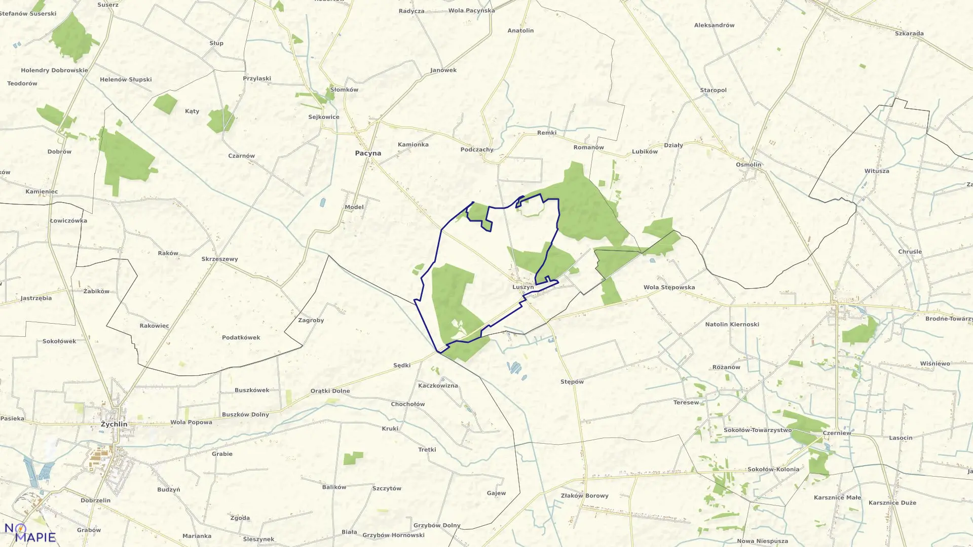 Mapa obrębu PGR LUSZYN w gminie Pacyna